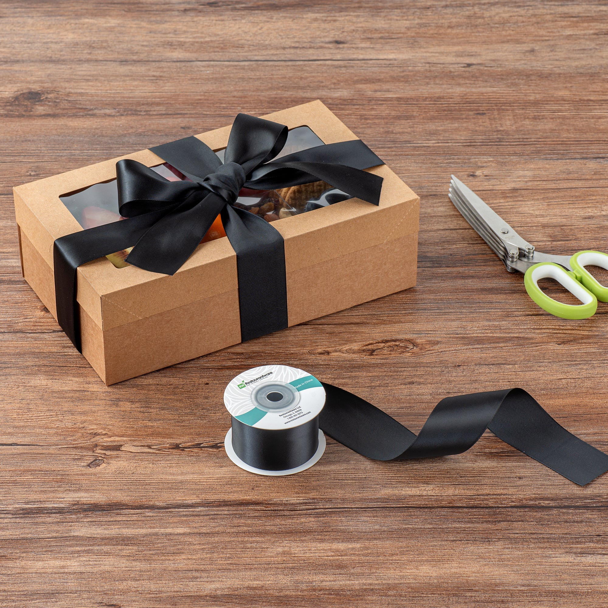 Gift Tek Black Polyester Satin Ribbon - Single Face - 1 1/2" x 10 yds - 10 count box