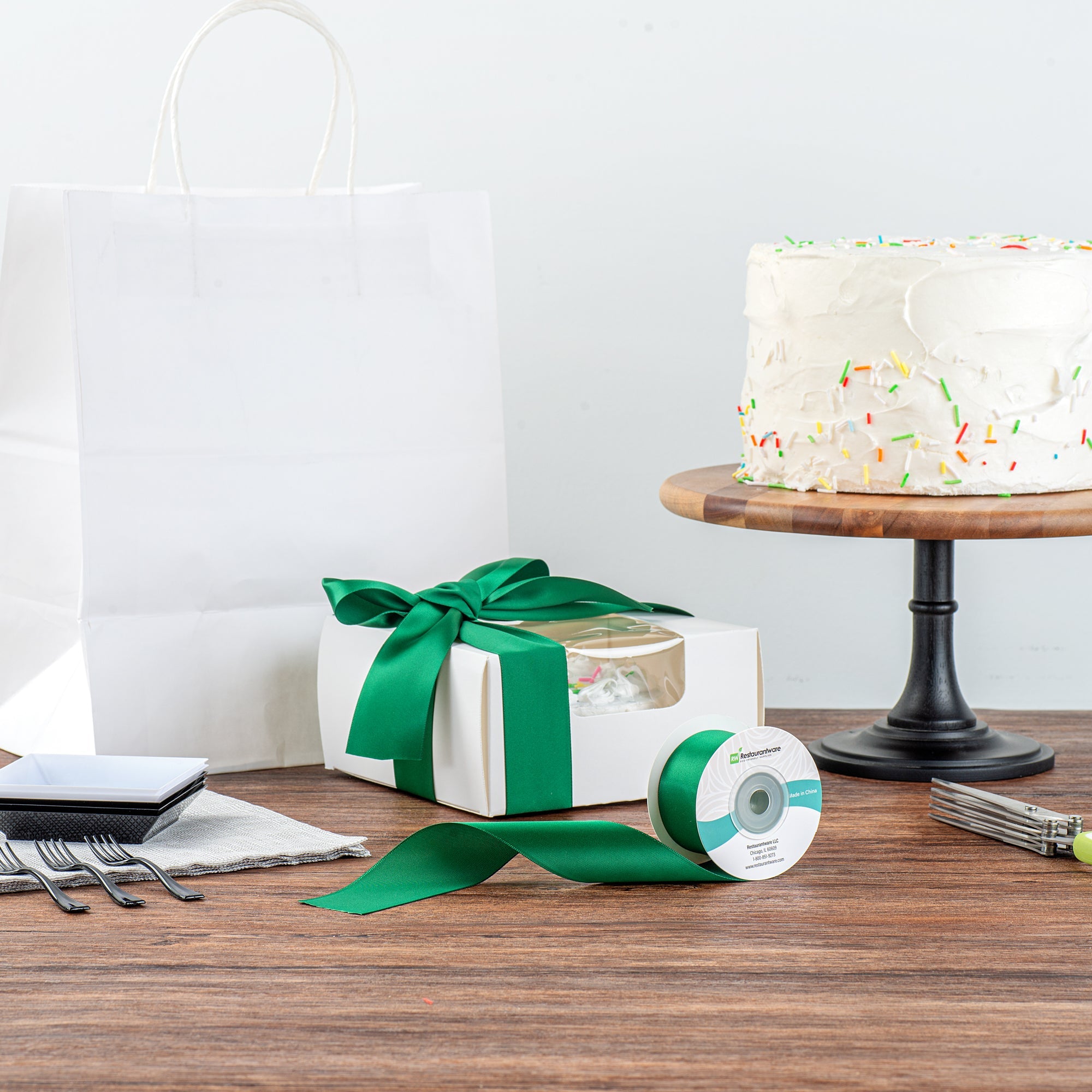Gift Tek Forest Green Polyester Satin Ribbon - Single Face - 1 1/2" x 10 yds - 1 count box