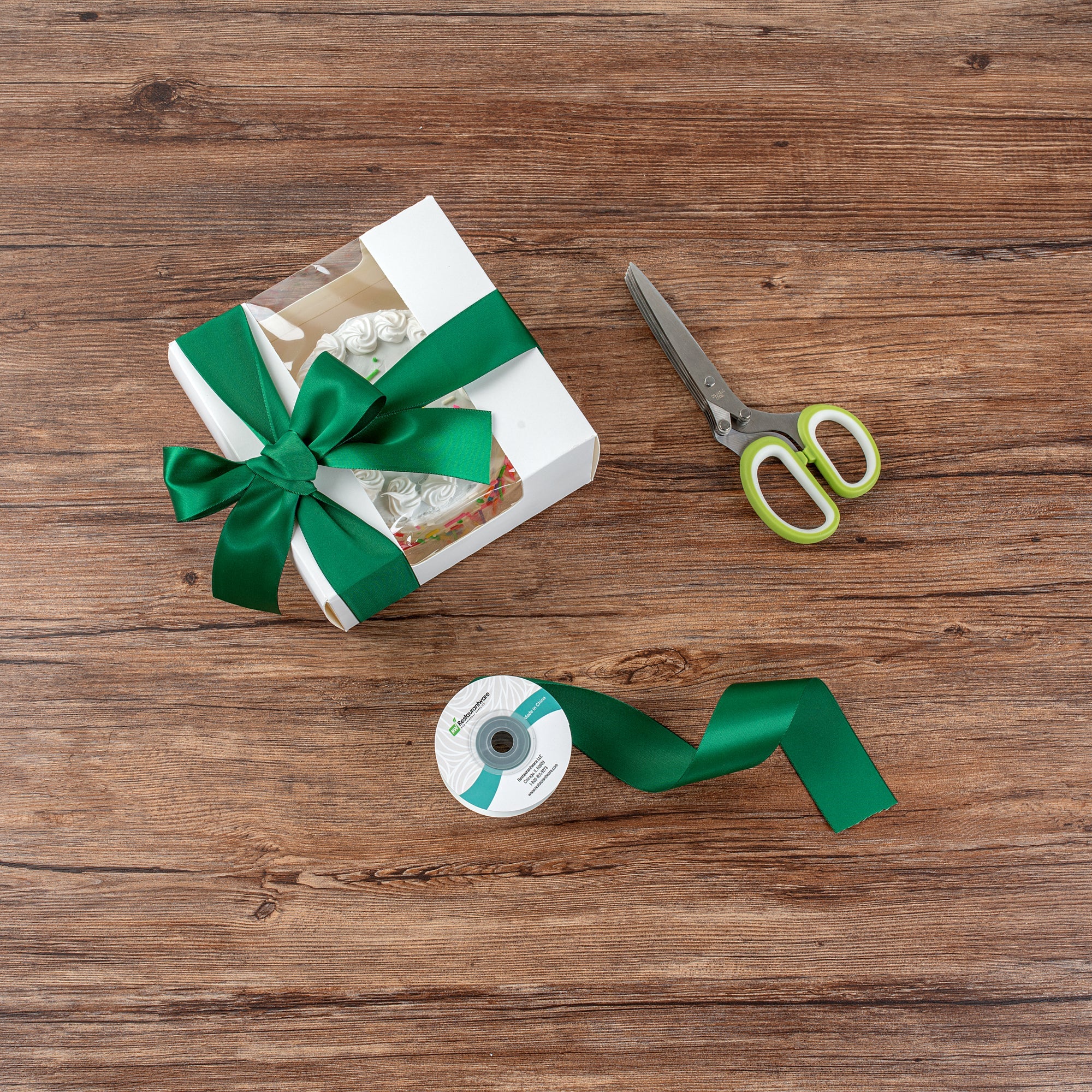 Gift Tek Forest Green Polyester Satin Ribbon - Single Face - 1 1/2" x 10 yds - 10 count box