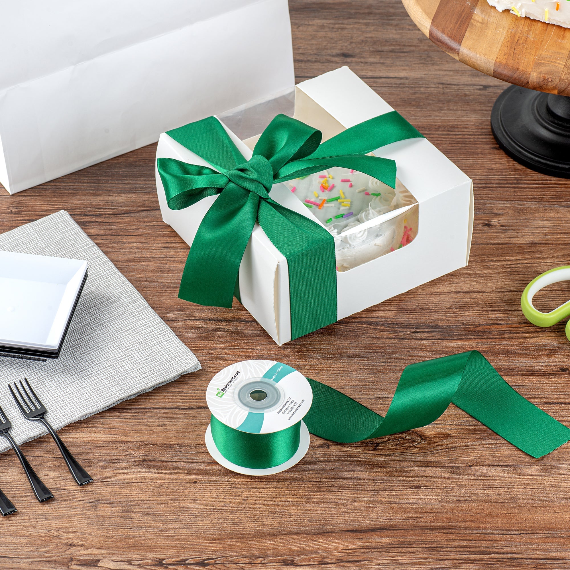 Gift Tek Forest Green Polyester Satin Ribbon - Single Face - 1 1/2" x 10 yds - 10 count box
