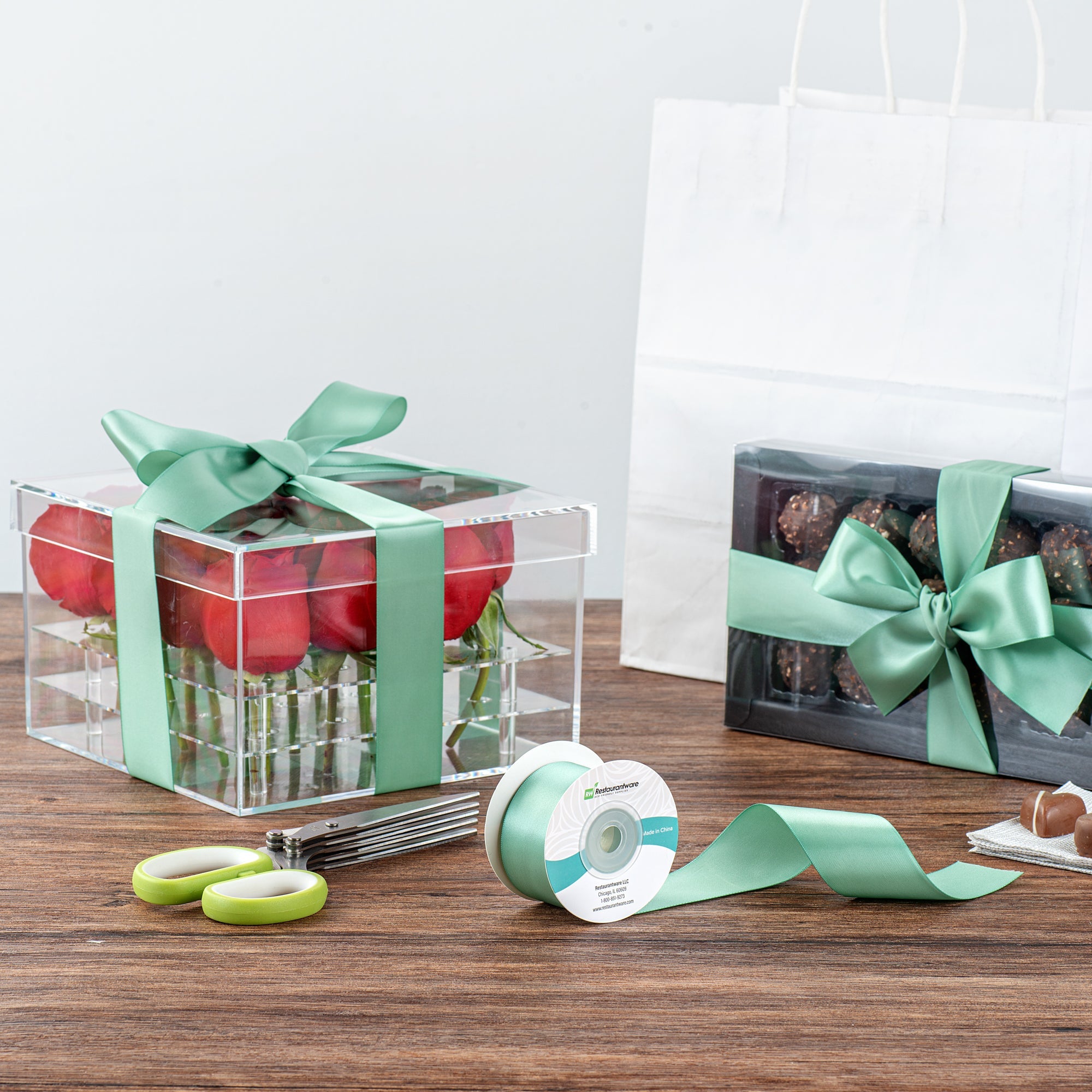 Gift Tek Dark Shale Green Polyester Satin Ribbon - Single Face - 1 1/2" x 10 yds - 1 count box