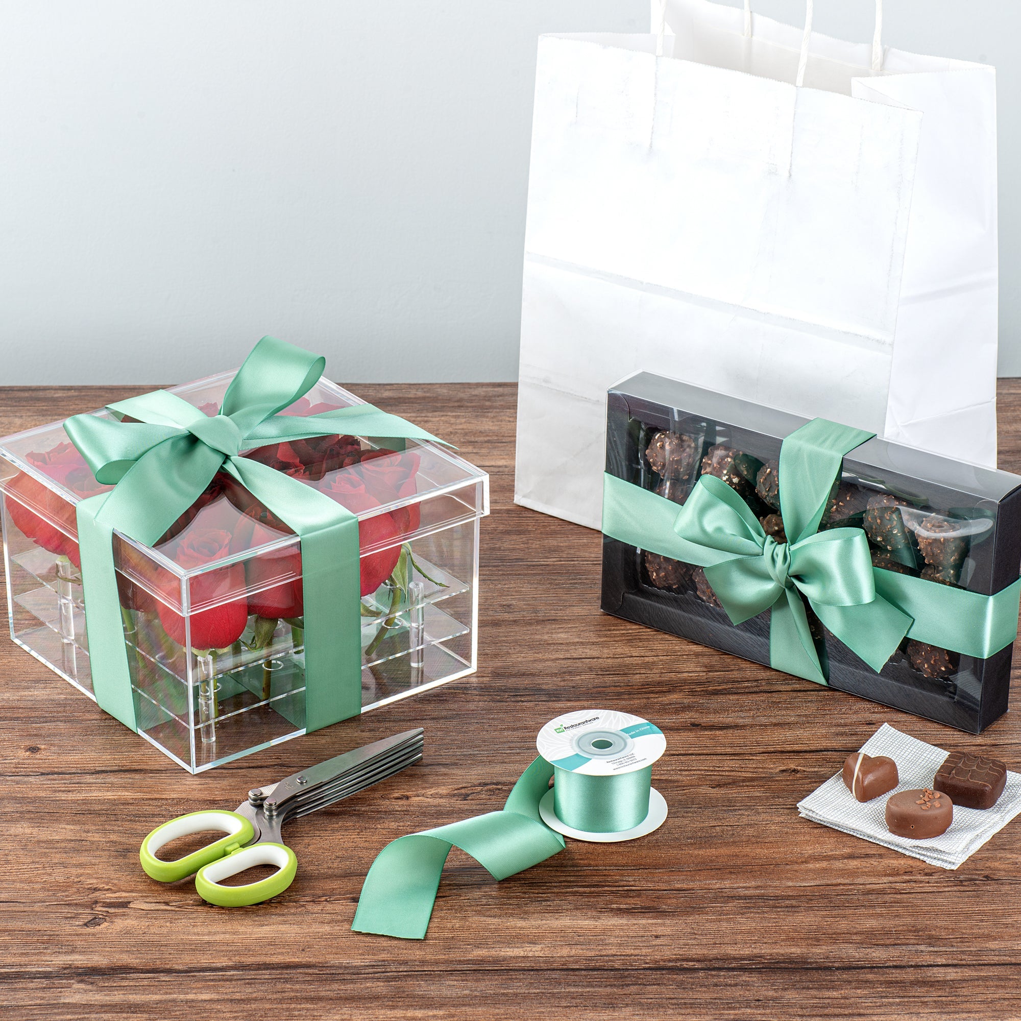 Gift Tek Dark Shale Green Polyester Satin Ribbon - Single Face - 1 1/2" x 10 yds - 1 count box