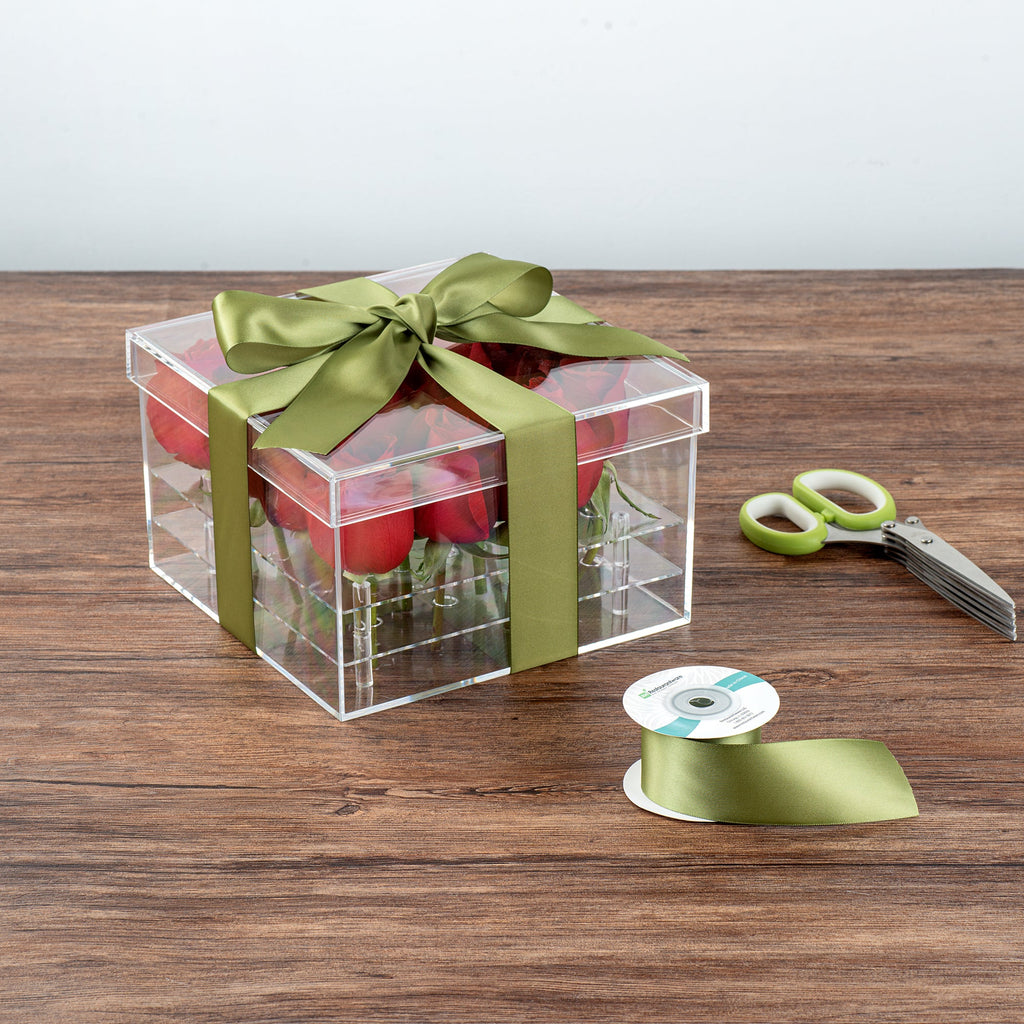 Gift Tek Spring Moss Green Polyester Satin Ribbon - Single Face - 1 1/2" x 10 yds - 1 count box