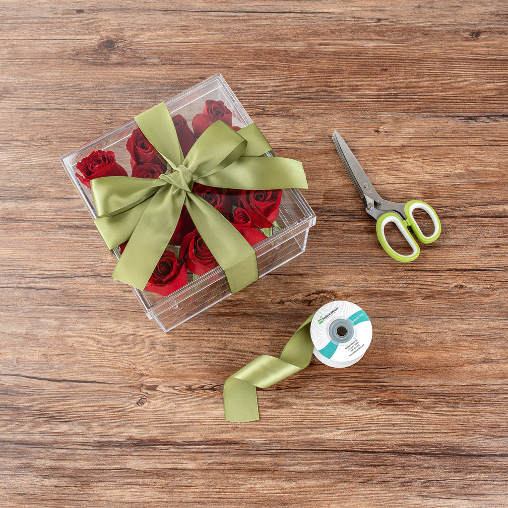 Gift Tek Spring Moss Green Polyester Satin Ribbon - Single Face - 1 1/2" x 10 yds - 1 count box