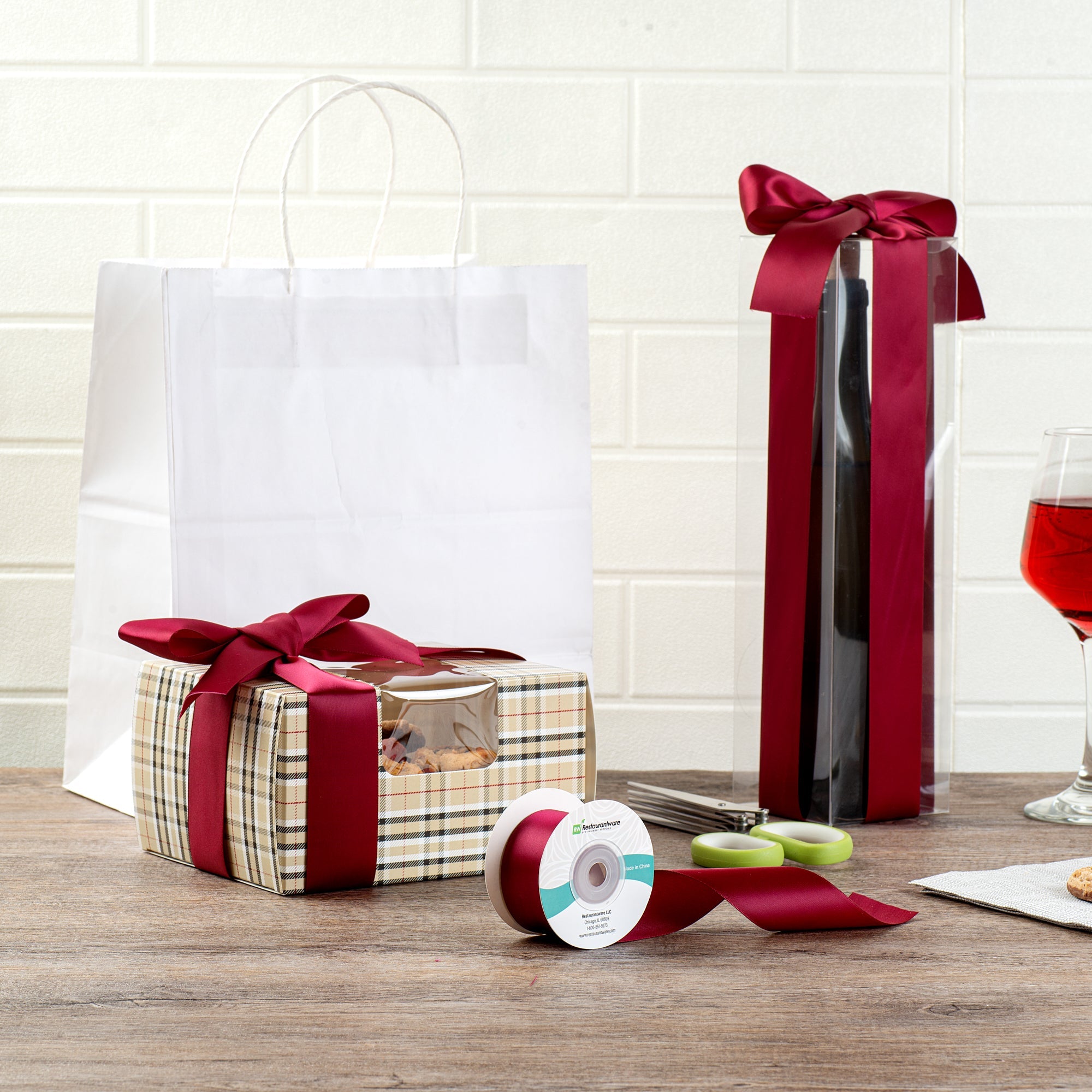 Gift Tek Sherry Red Polyester Satin Ribbon - Single Face - 1 1/2" x 10 yds - 1 count box