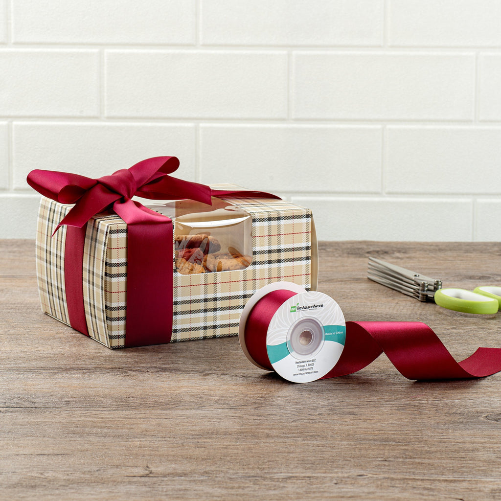 Gift Tek Sherry Red Polyester Satin Ribbon - Single Face - 1 1/2" x 10 yds - 10 count box