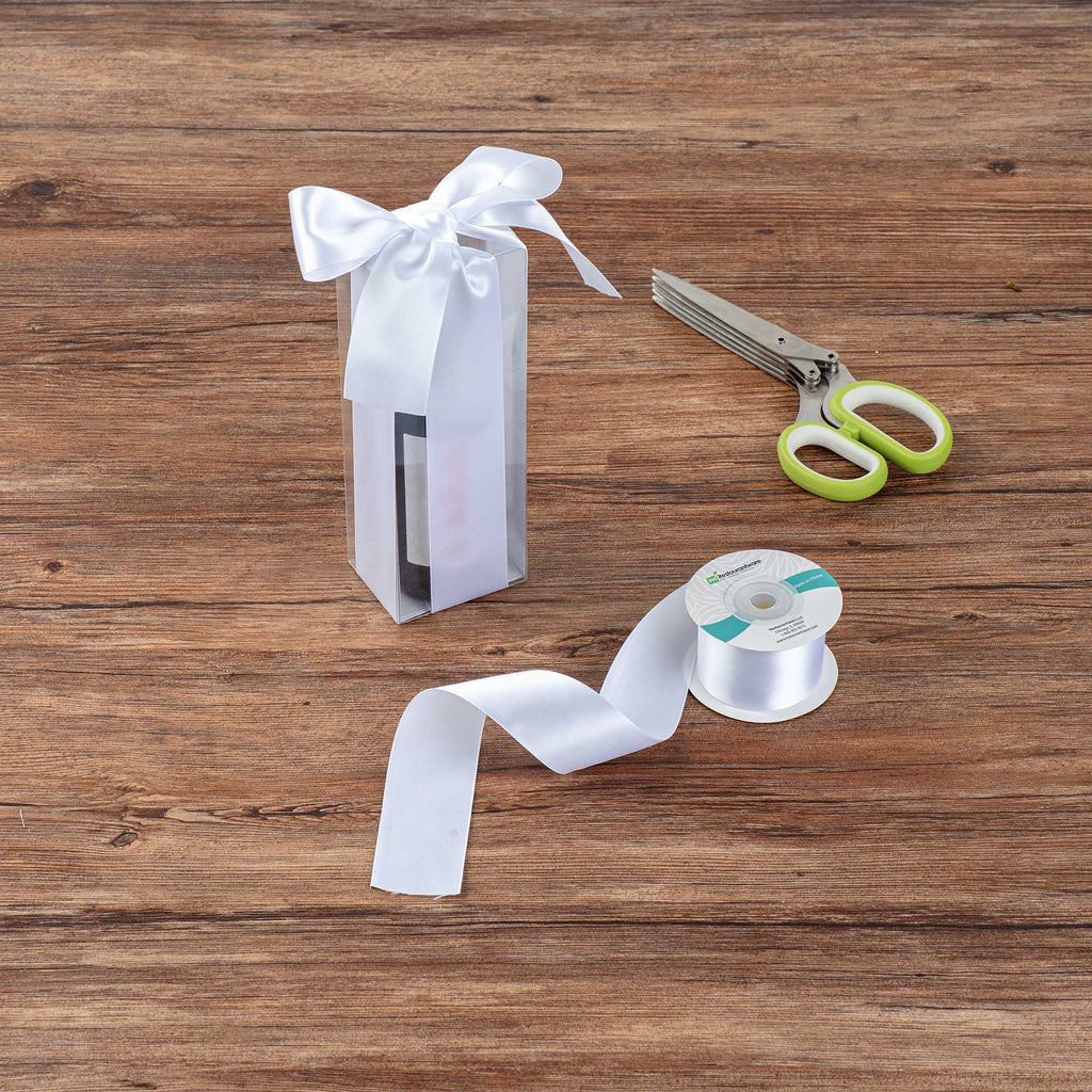 Gift Tek White Polyester Satin Ribbon - Single Face - 1 1/2" x 10 yds - 1 count box