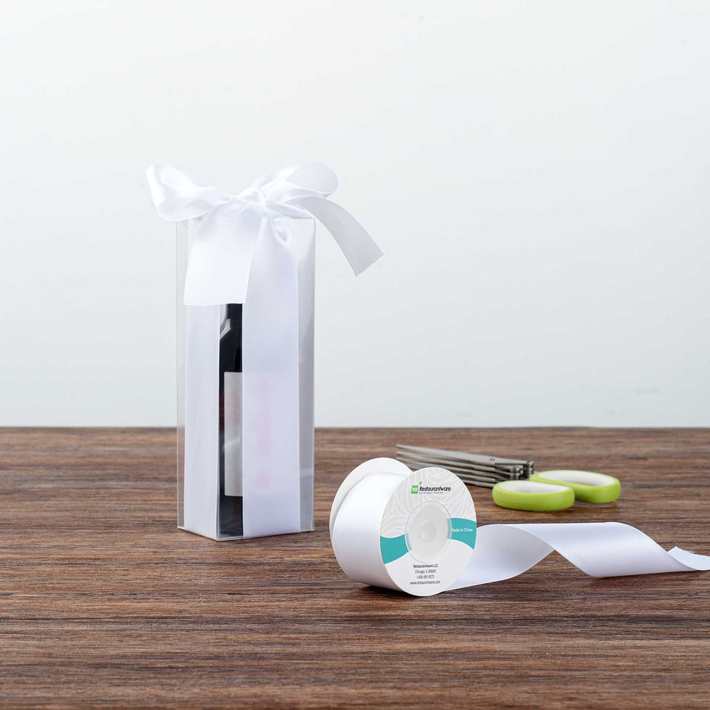 Gift Tek White Polyester Satin Ribbon - Single Face - 1 1/2" x 10 yds - 1 count box