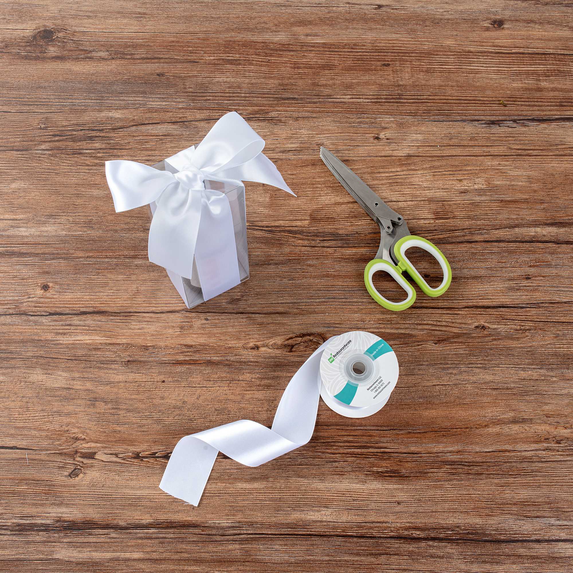Gift Tek White Polyester Satin Ribbon - Single Face - 1 1/2" x 10 yds - 1 count box