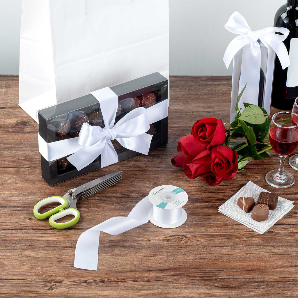 Gift Tek White Polyester Satin Ribbon - Single Face - 1 1/2" x 10 yds - 1 count box