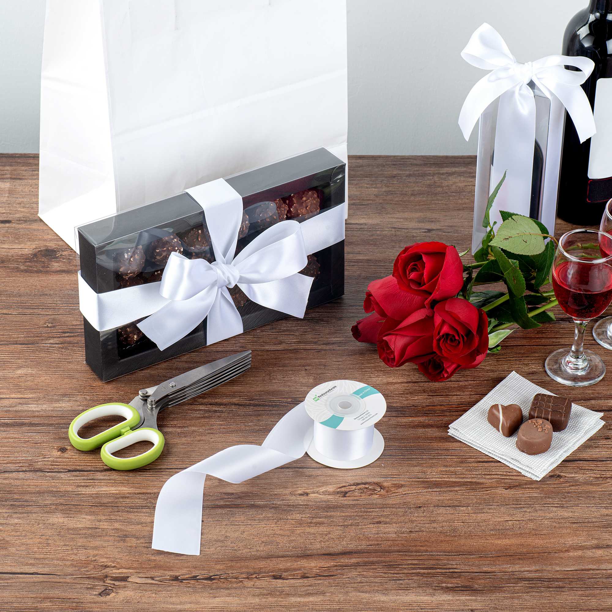 Gift Tek White Polyester Satin Ribbon - Single Face - 1 1/2" x 10 yds - 1 count box
