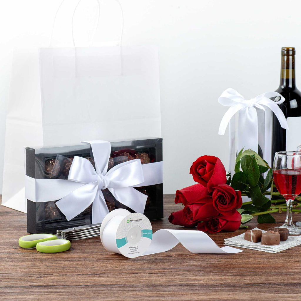 Gift Tek White Polyester Satin Ribbon - Single Face - 1 1/2" x 10 yds - 1 count box