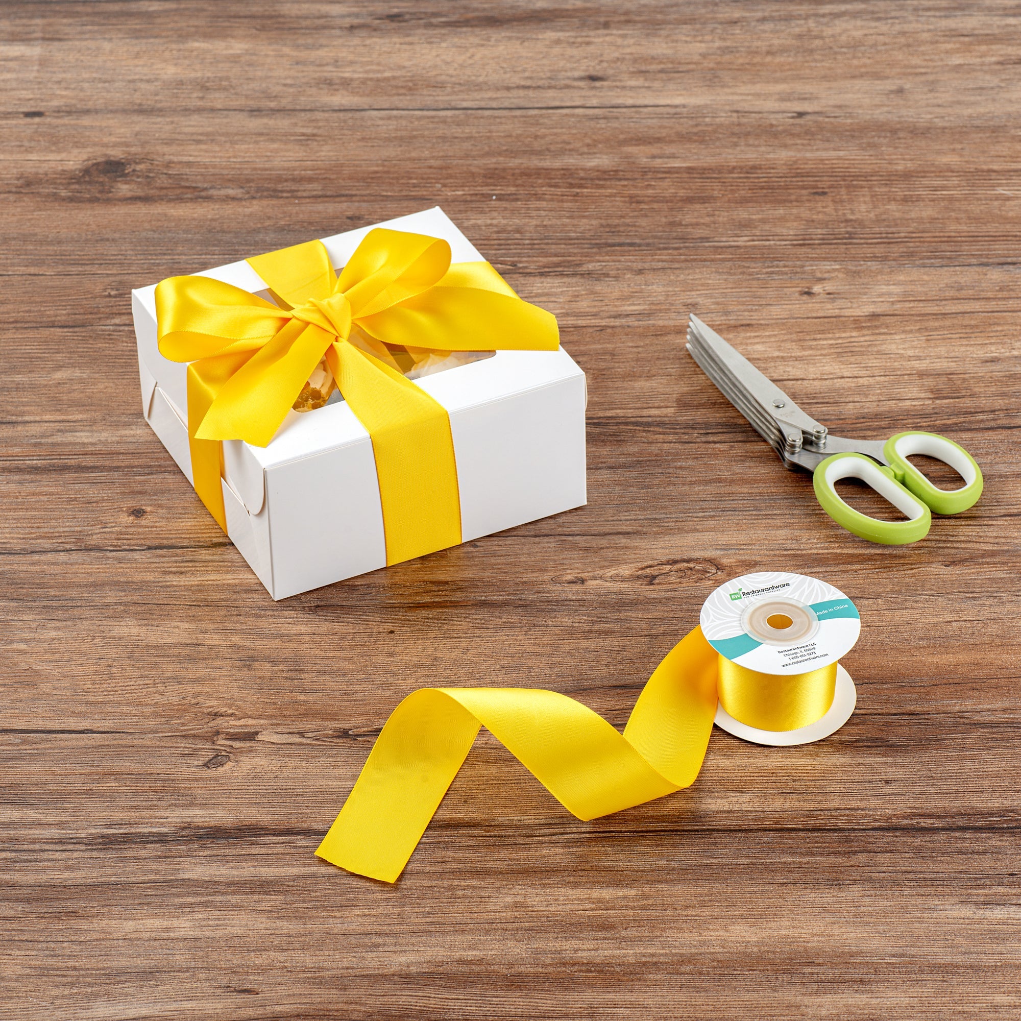 Gift Tek Yellow Polyester Satin Ribbon - Single Face - 1 1/2" x 10 yds - 1 count box