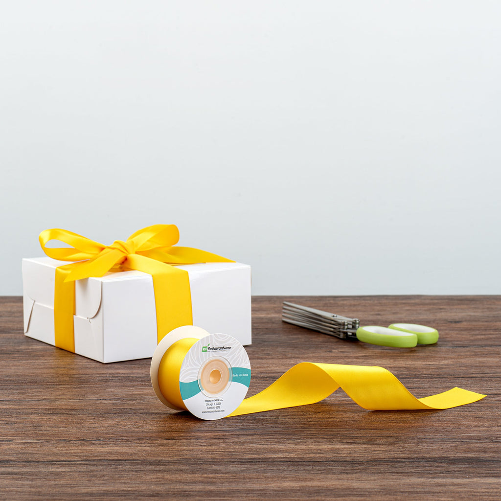 Gift Tek Yellow Polyester Satin Ribbon - Single Face - 1 1/2" x 10 yds - 1 count box