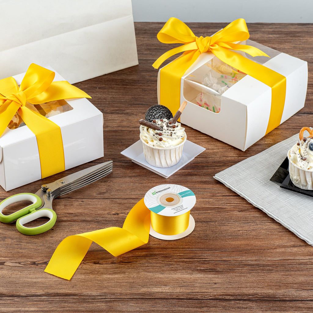 Gift Tek Yellow Polyester Satin Ribbon - Single Face - 1 1/2" x 10 yds - 1 count box