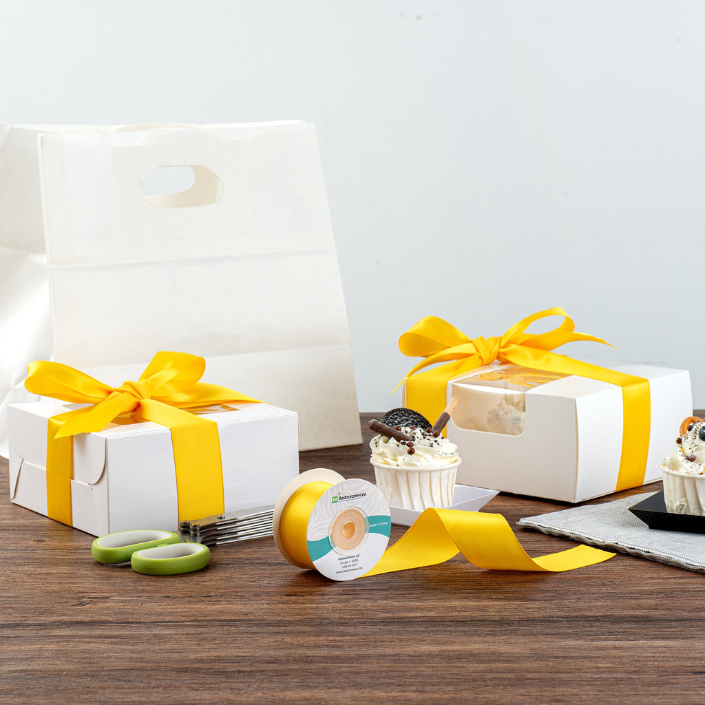 Gift Tek Yellow Polyester Satin Ribbon - Single Face - 1 1/2" x 10 yds - 1 count box