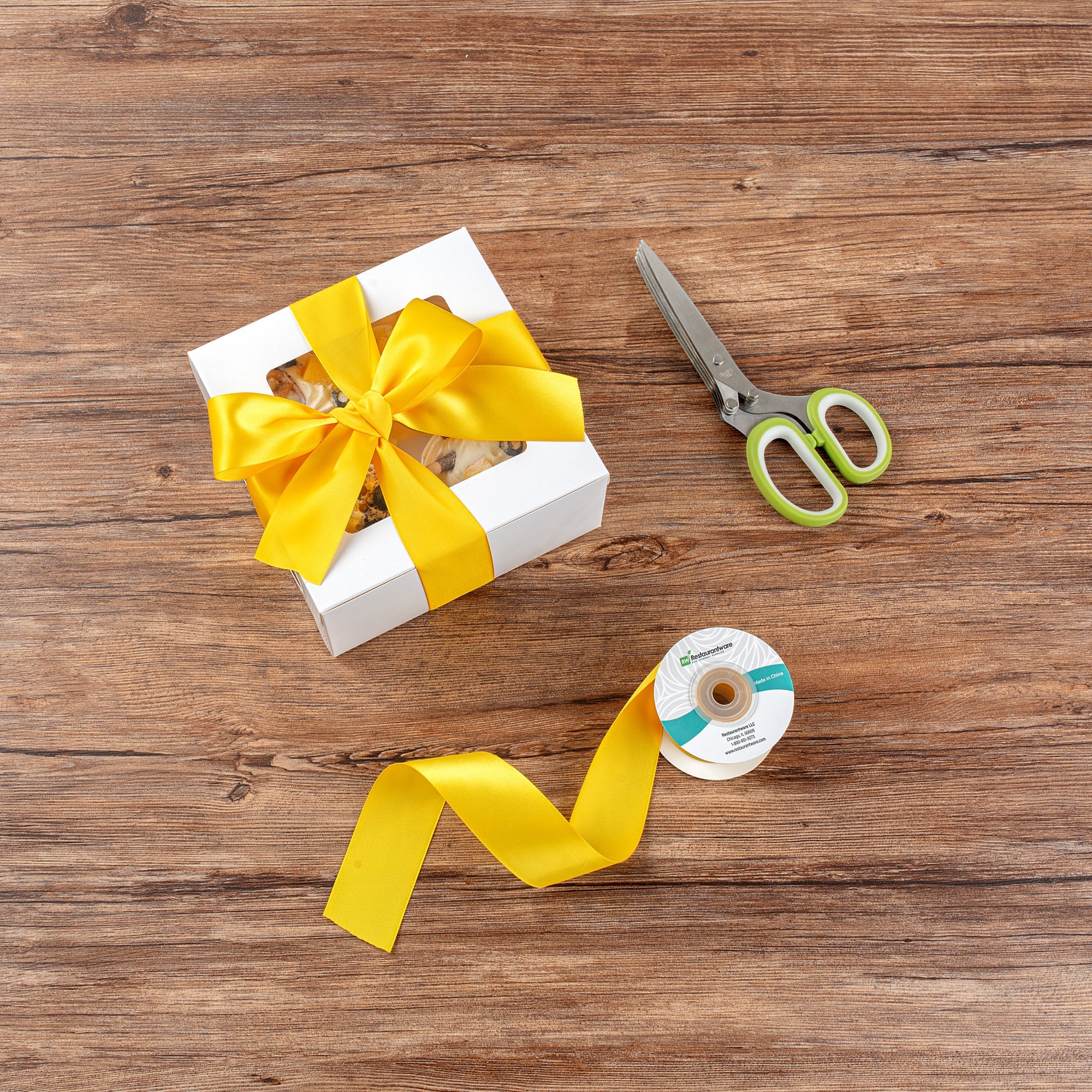 Gift Tek Yellow Polyester Satin Ribbon - Single Face - 1 1/2" x 10 yds - 10 count box