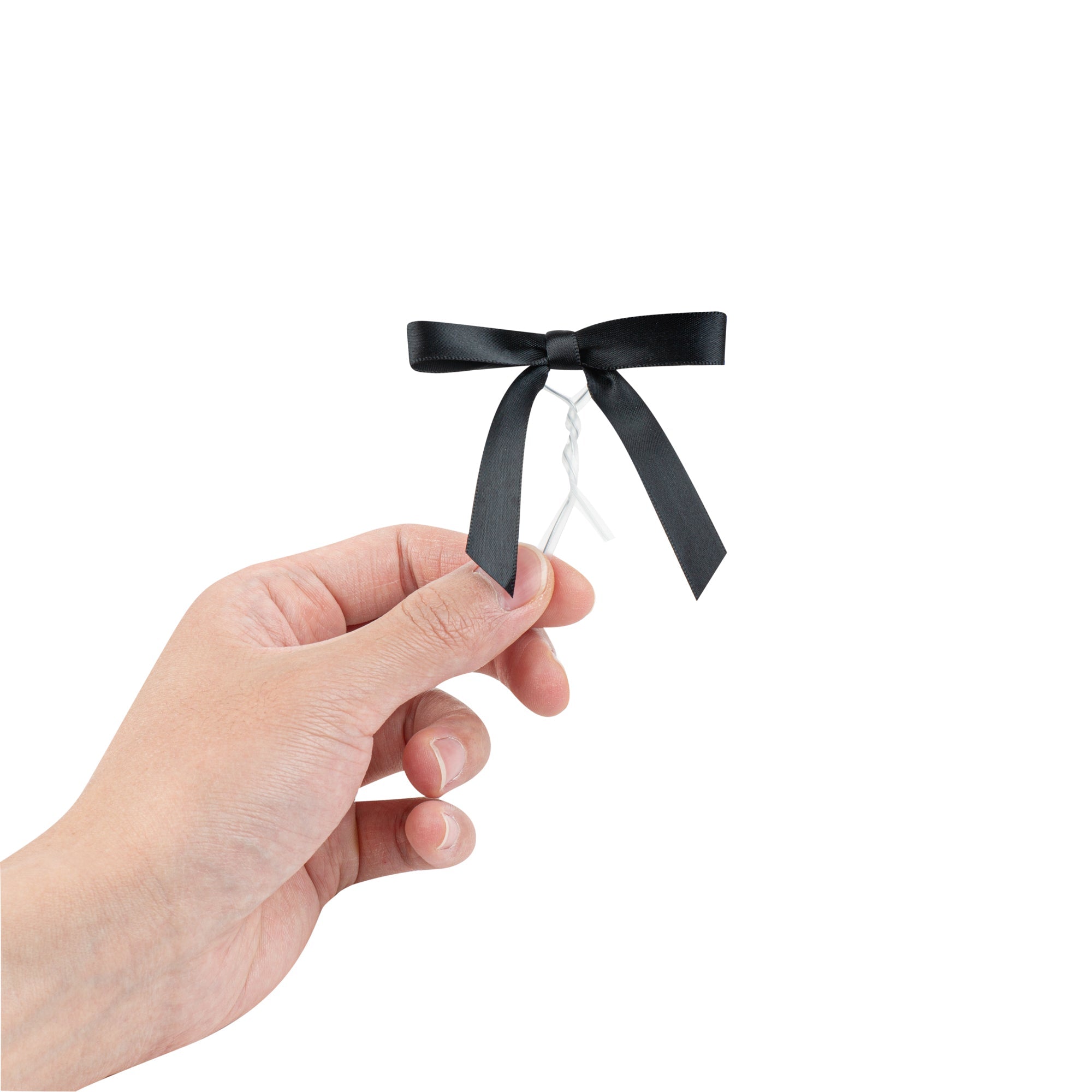 Gift Tek Black Polyester Satin Twist Tie Bow - Pre-Tied - 3" x 2 1/2" - 100 count box