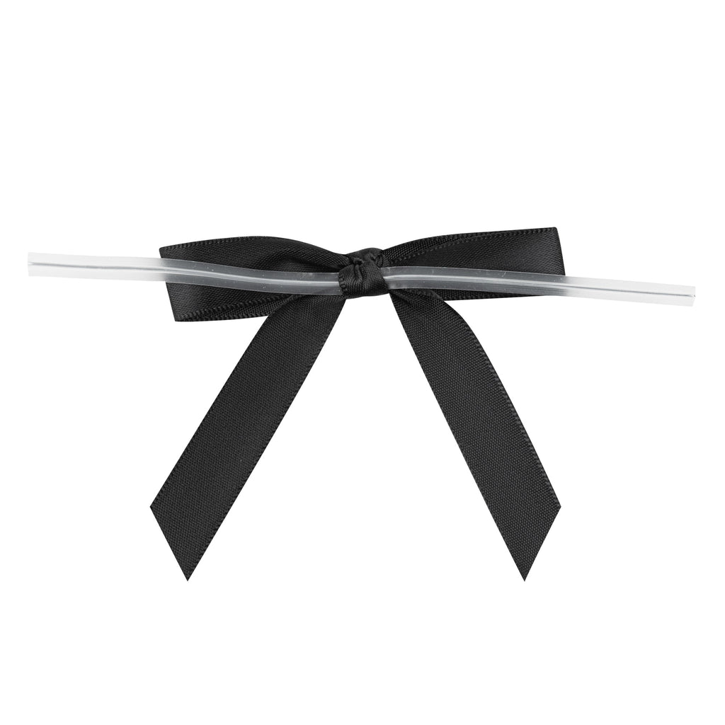 Gift Tek Black Polyester Satin Twist Tie Bow - Pre-Tied - 3" x 2 1/2" - 100 count box