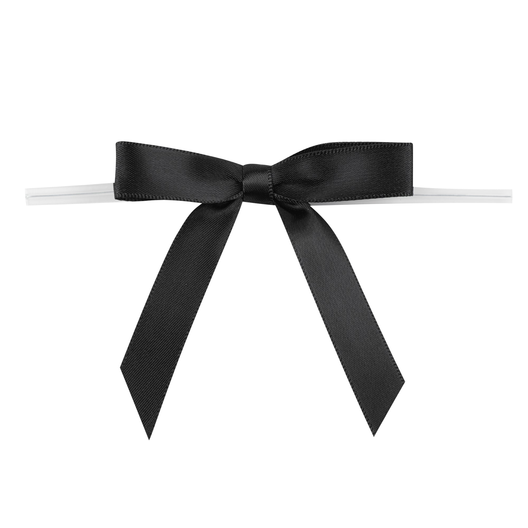 Gift Tek Black Polyester Satin Twist Tie Bow - Pre-Tied - 3" x 2 1/2" - 4000 count box