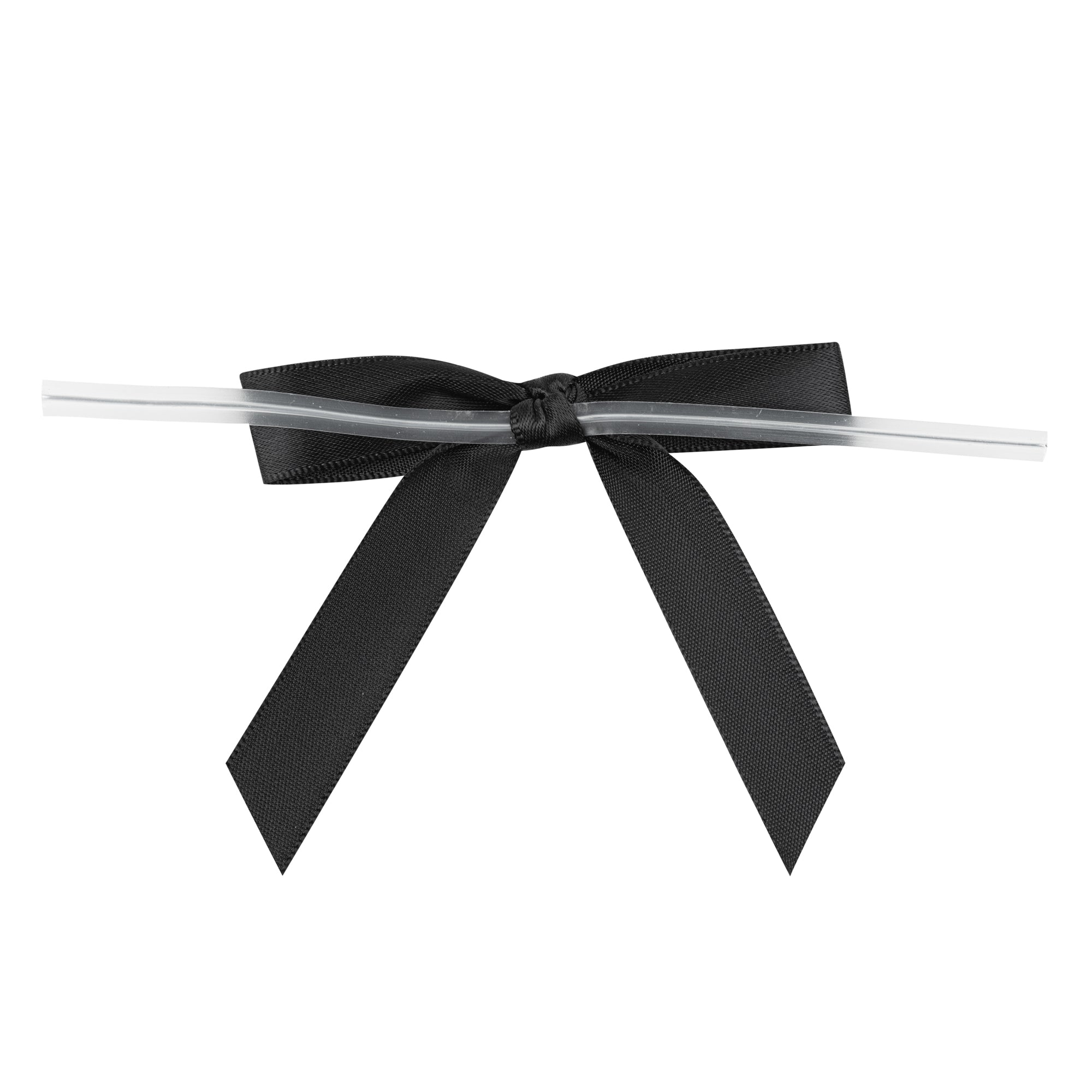 Gift Tek Black Polyester Satin Twist Tie Bow - Pre-Tied - 3" x 2 1/2" - 4000 count box