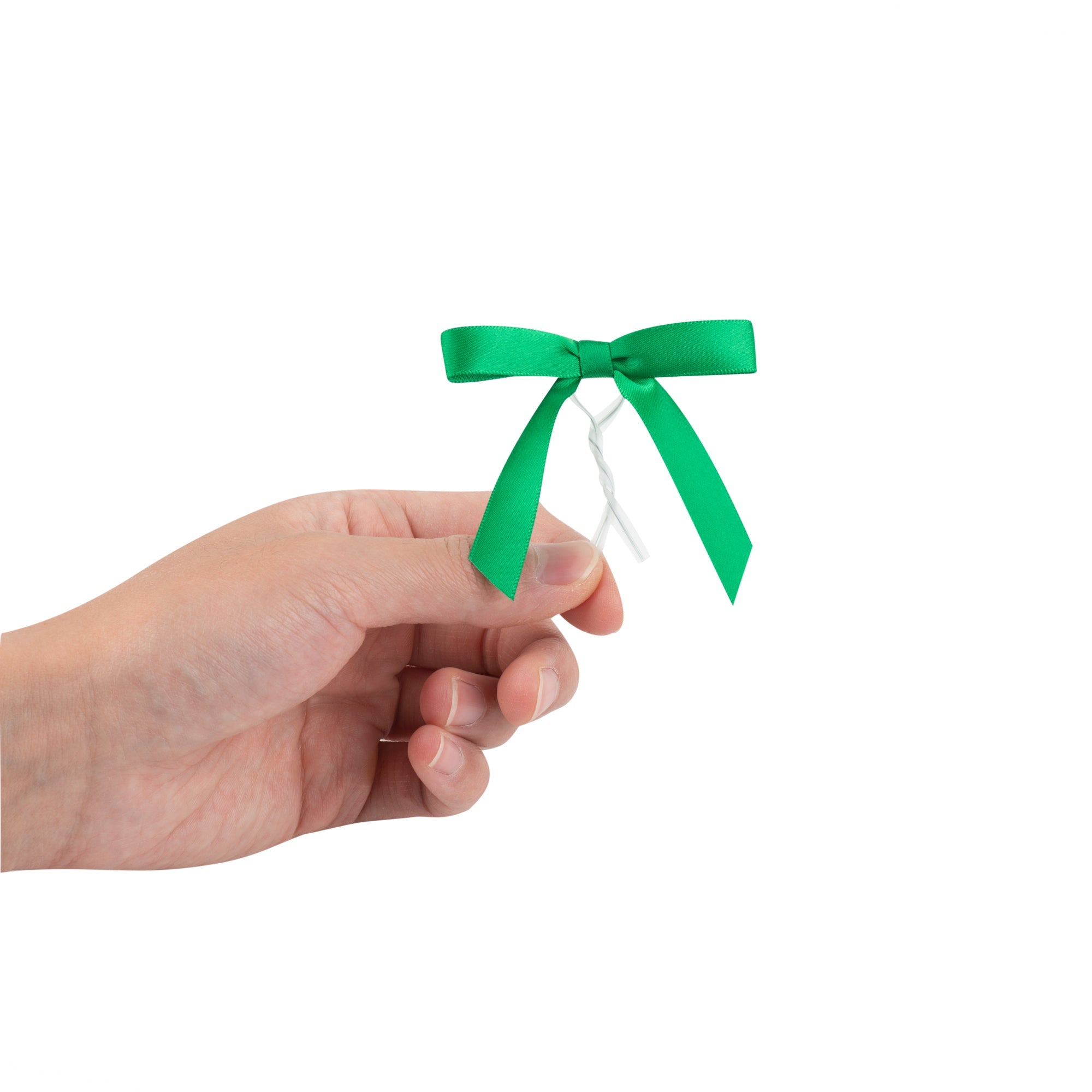 Gift Tek Emerald Green Polyester Satin Twist Tie Bow - Pre-Tied - 3" x 2 1/2" - 100 count box