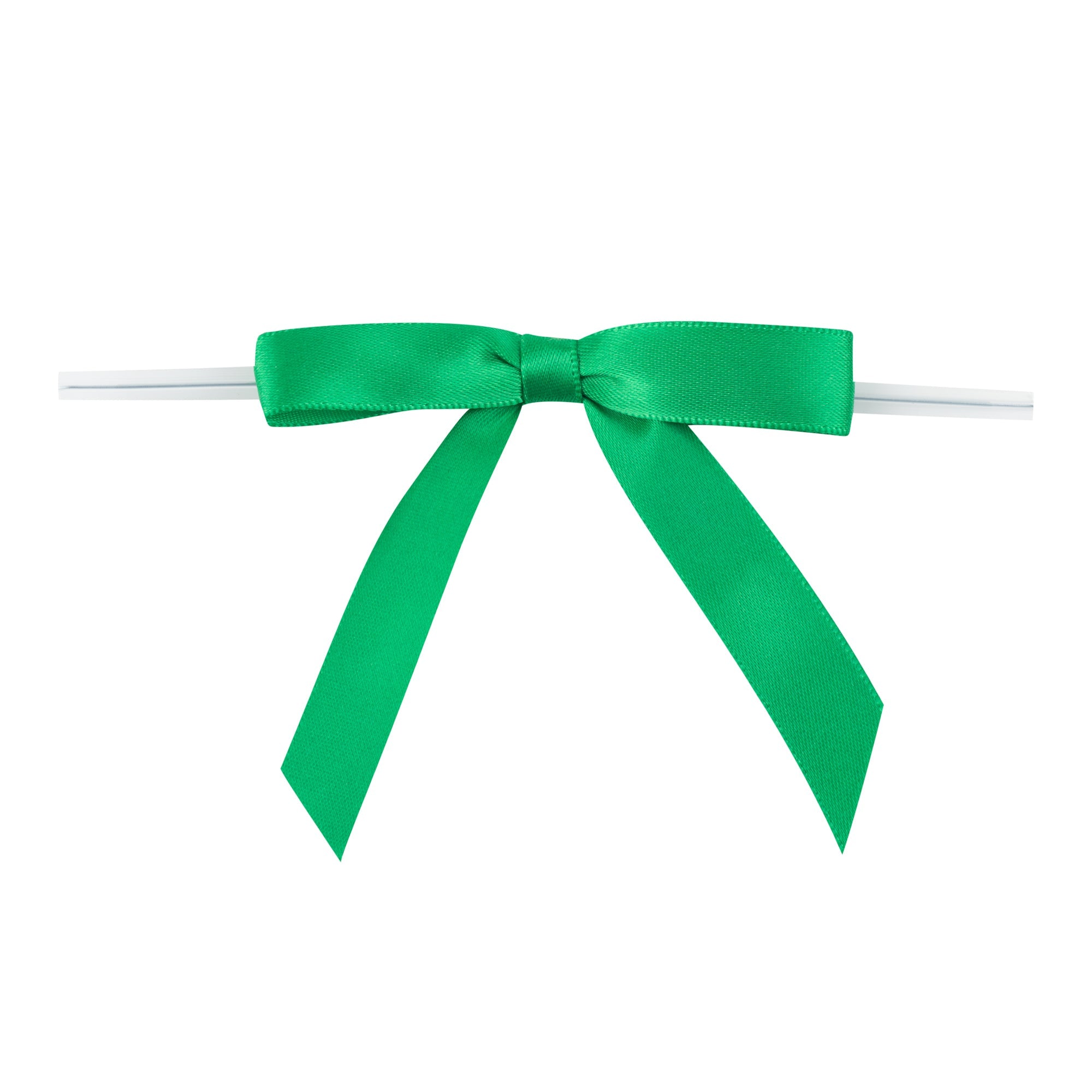 Gift Tek Emerald Green Polyester Satin Twist Tie Bow - Pre-Tied - 3" x 2 1/2" - 100 count box