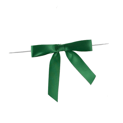 Gift Tek Emerald Green Polyester Satin Twist Tie Bow - Pre-Tied - 3" x 2 1/2" - 4000 count box