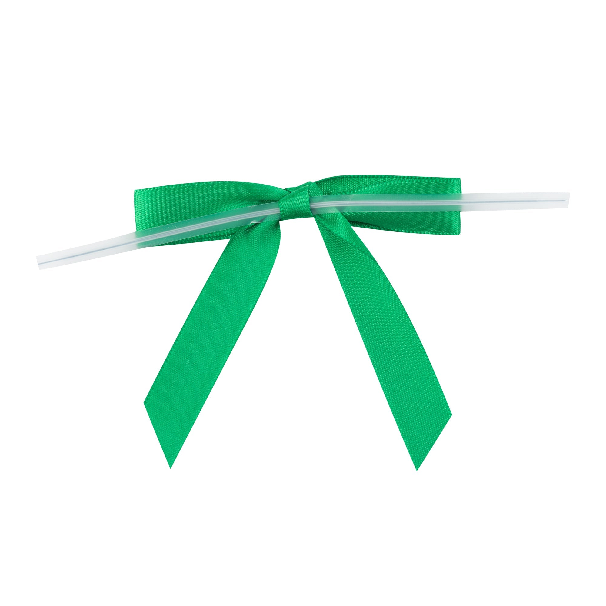 Gift Tek Emerald Green Polyester Satin Twist Tie Bow - Pre-Tied - 3" x 2 1/2" - 4000 count box