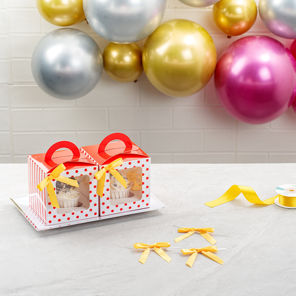 Gift Tek Gold Polyester Satin Twist Tie Bow - Pre-Tied - 3" x 2 1/2" - 4000 count box