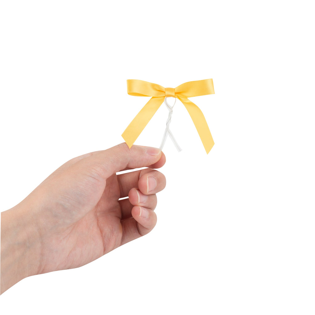 Gift Tek Gold Polyester Satin Twist Tie Bow - Pre-Tied - 3" x 2 1/2" - 4000 count box