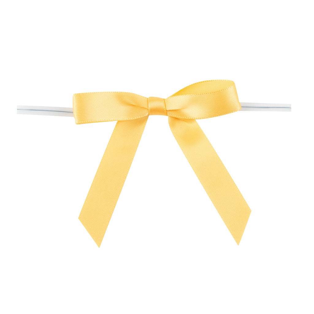 Gift Tek Gold Polyester Satin Twist Tie Bow - Pre-Tied - 3" x 2 1/2" - 4000 count box