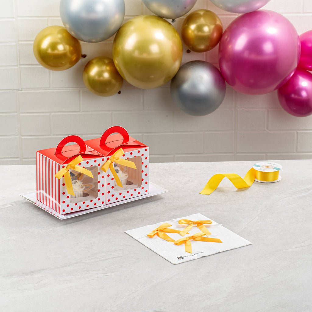Gift Tek Gold Polyester Satin Twist Tie Bow - Pre-Tied - 3" x 2 1/2" - 4000 count box