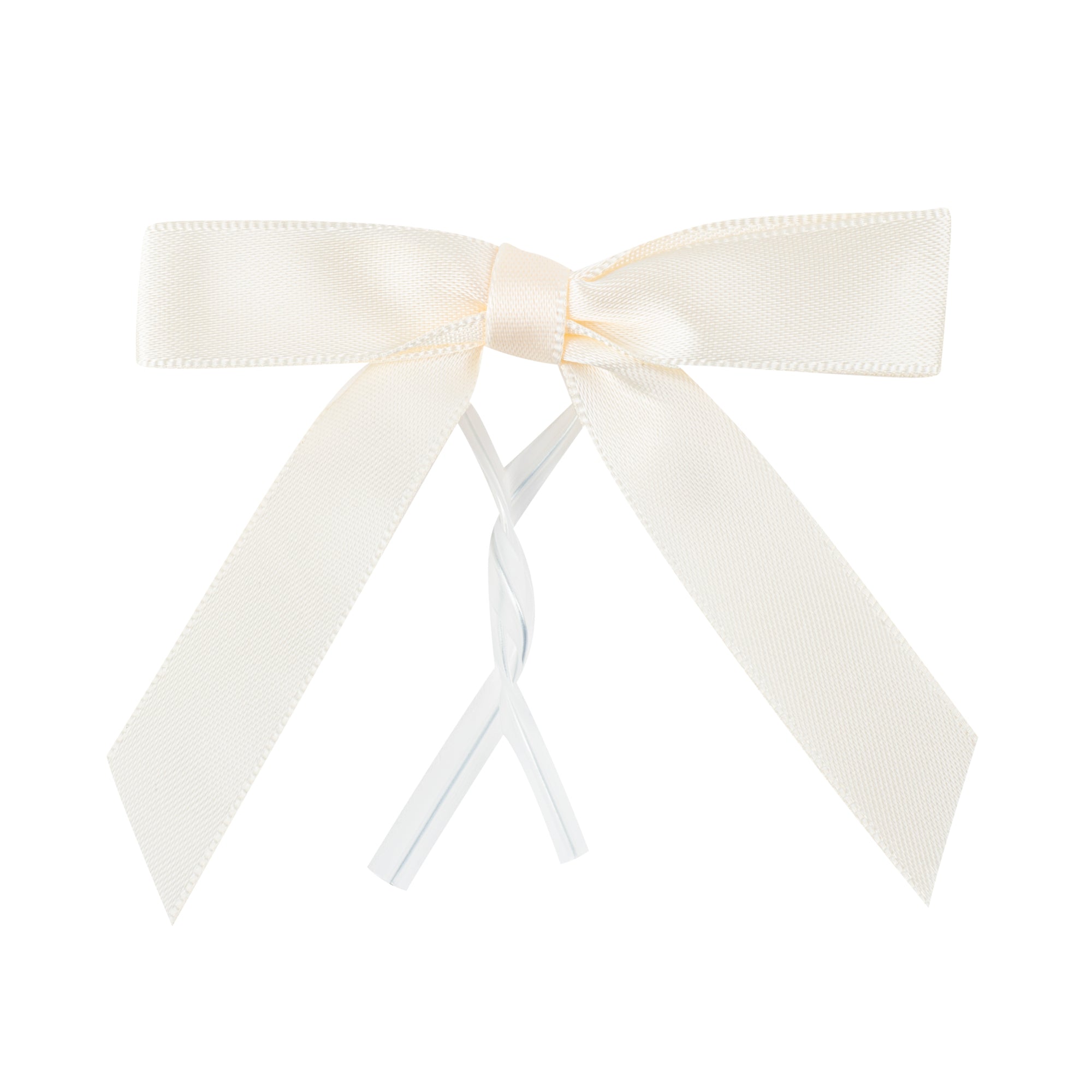 Gift Tek Ivory White Polyester Satin Twist Tie Bow - Pre-Tied - 3" x 2 1/2" - 100 count box