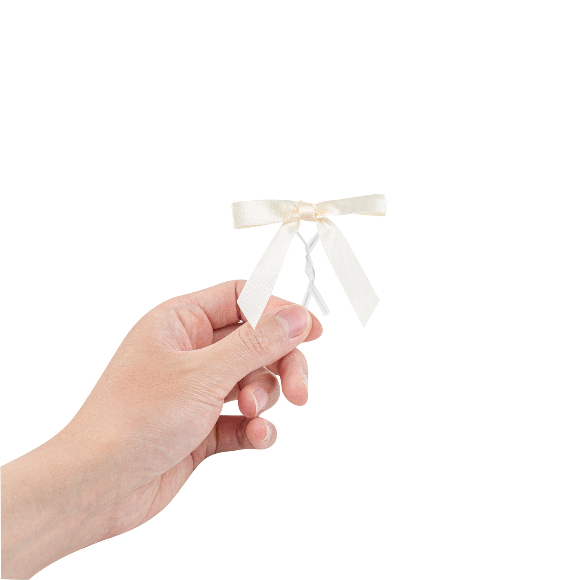 Gift Tek Ivory White Polyester Satin Twist Tie Bow - Pre-Tied - 3" x 2 1/2" - 4000 count box