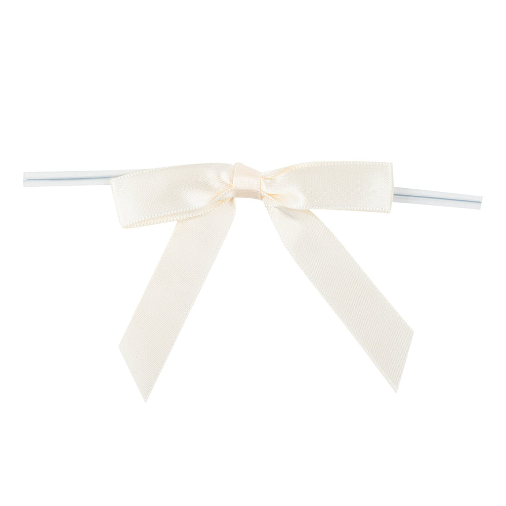 Gift Tek Ivory White Polyester Satin Twist Tie Bow - Pre-Tied - 3" x 2 1/2" - 4000 count box