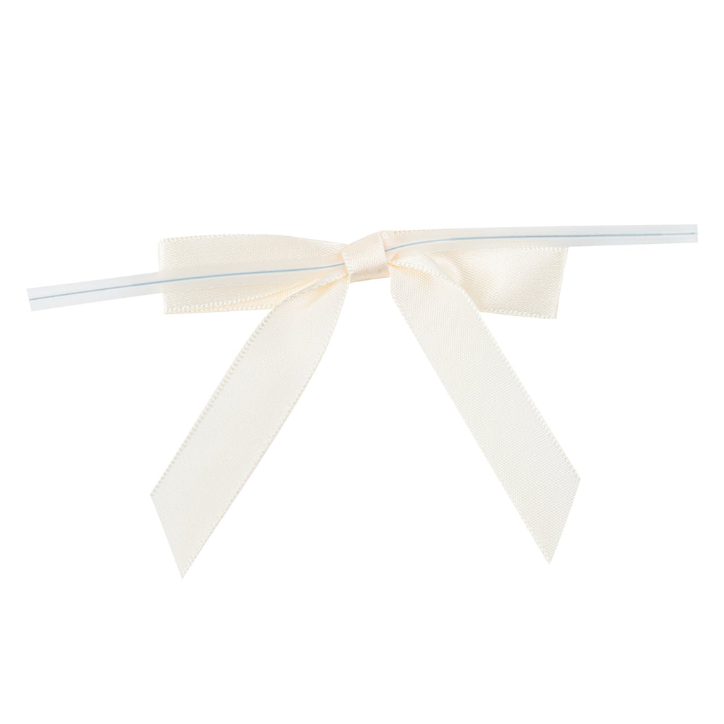 Gift Tek Ivory White Polyester Satin Twist Tie Bow - Pre-Tied - 3" x 2 1/2" - 4000 count box