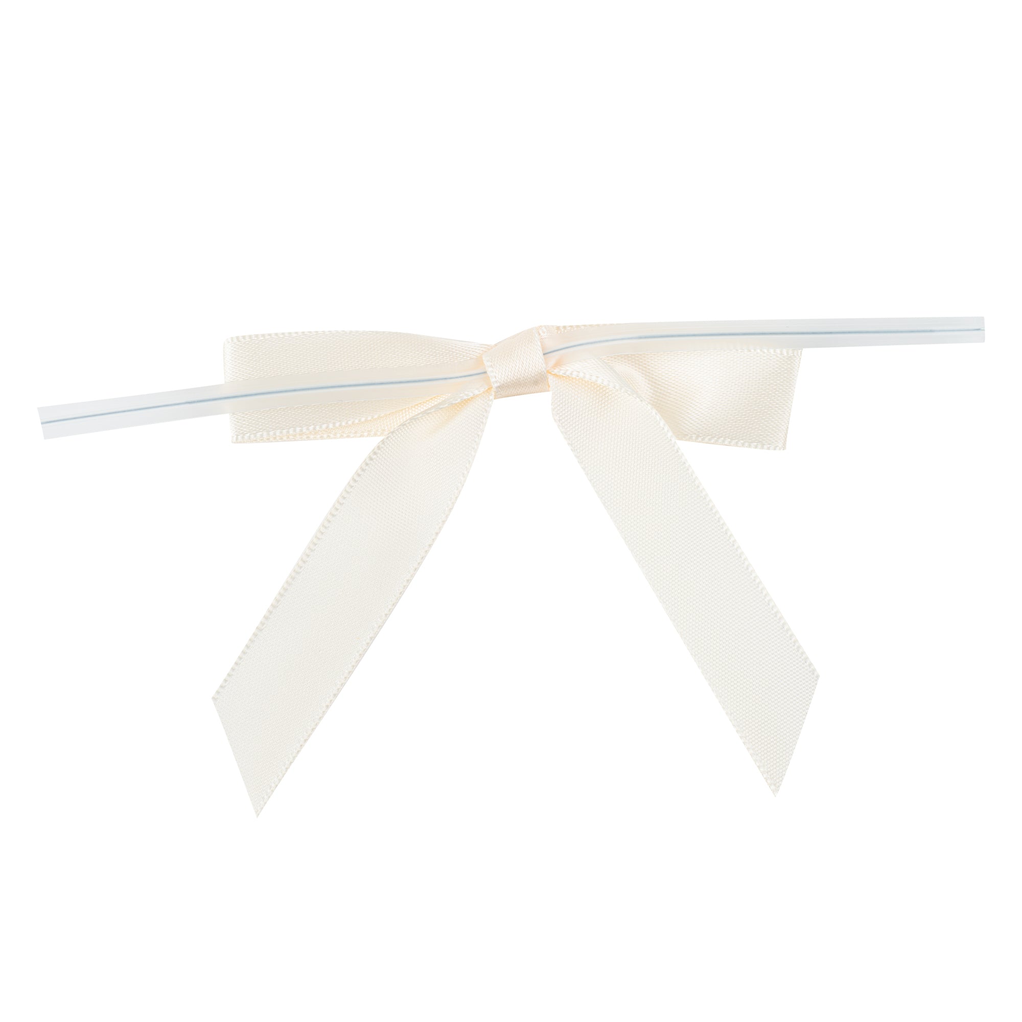 Gift Tek Ivory White Polyester Satin Twist Tie Bow - Pre-Tied - 3" x 2 1/2" - 4000 count box