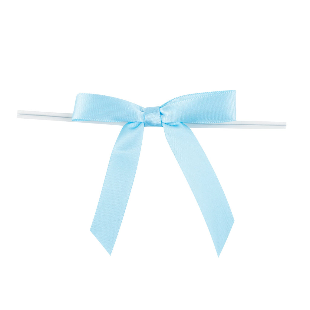 Gift Tek Light Blue Polyester Satin Twist Tie Bow - Pre-Tied - 3" x 2 1/2" - 100 count box