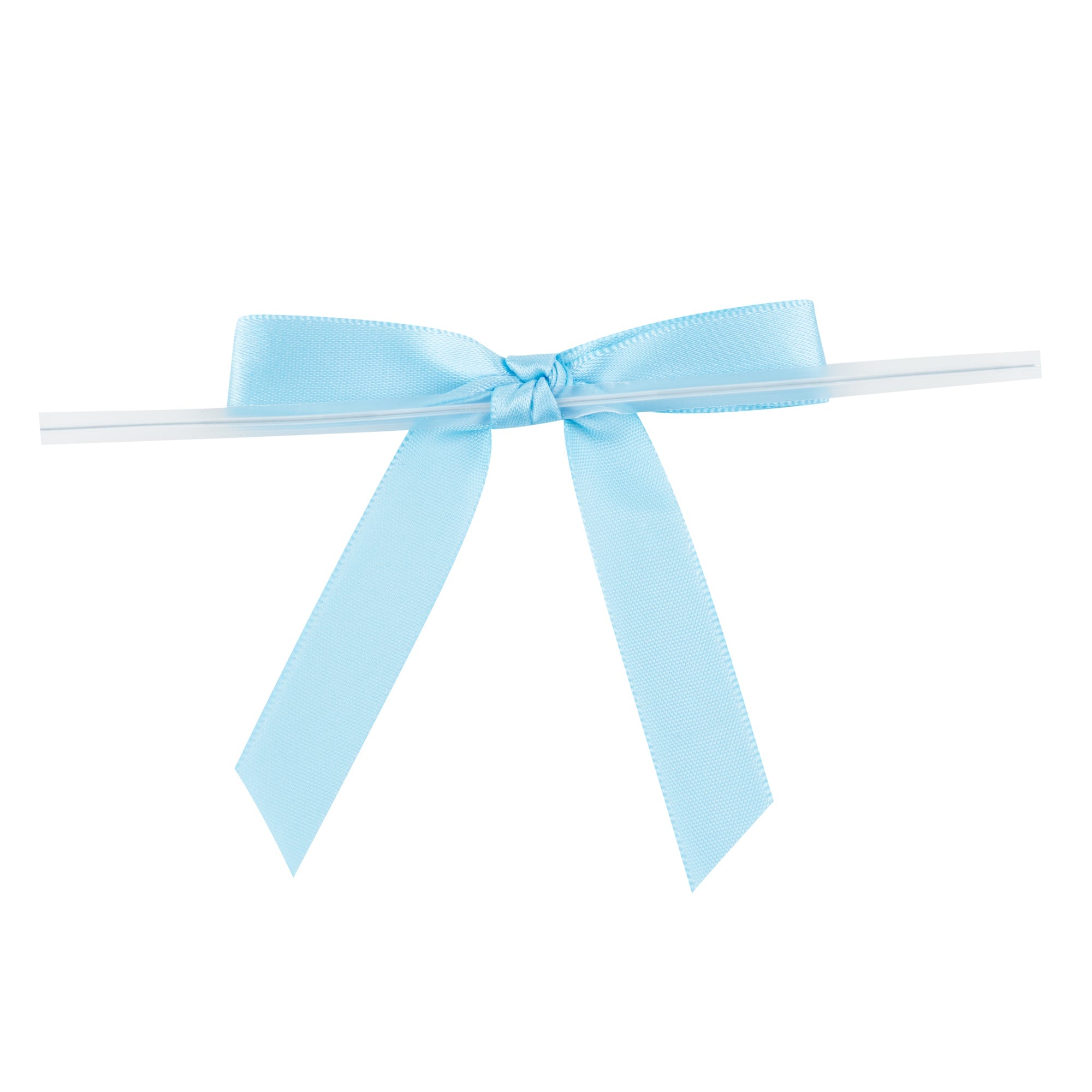 Gift Tek Light Blue Polyester Satin Twist Tie Bow - Pre-Tied - 3" x 2 1/2" - 100 count box