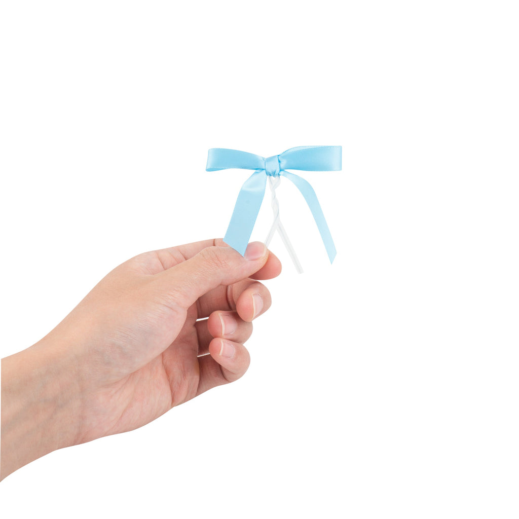 Gift Tek Light Blue Polyester Satin Twist Tie Bow - Pre-Tied - 3" x 2 1/2" - 4000 count box