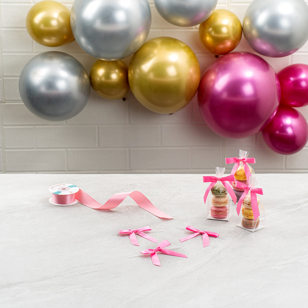 Gift Tek Pink Polyester Satin Twist Tie Bow - Pre-Tied - 3" x 2 1/2" - 4000 count box