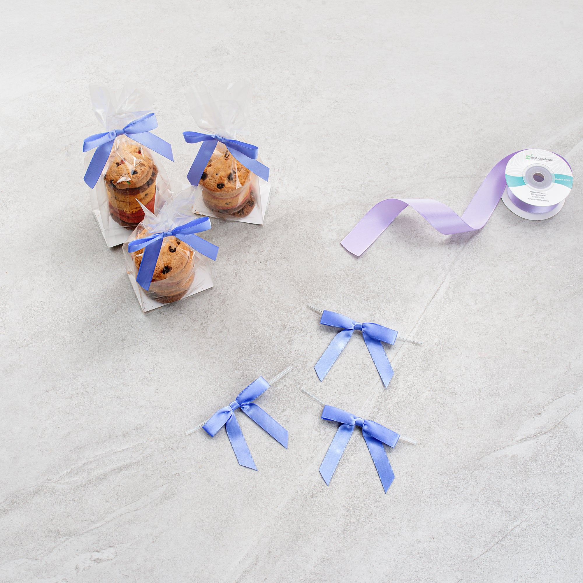 Gift Tek Purple Polyester Satin Twist Tie Bow - Pre-Tied - 3" x 2 1/2" - 100 count box