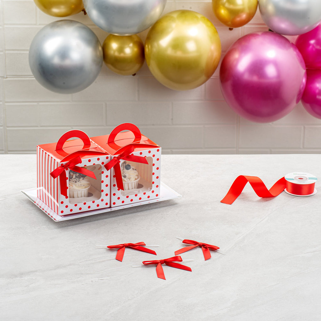Gift Tek Red Polyester Satin Twist Tie Bow - Pre-Tied - 3" x 2 1/2" - 100 count box