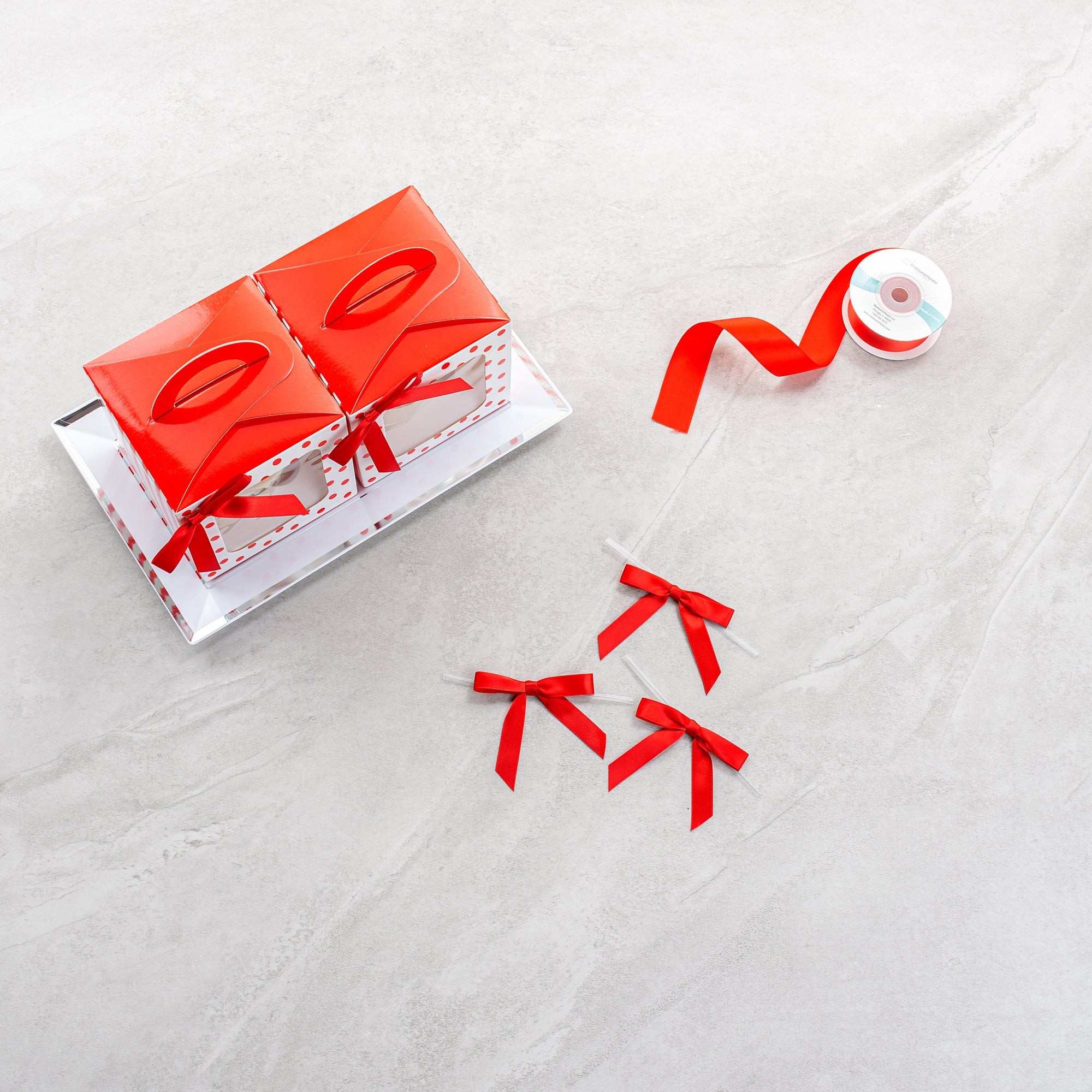 Gift Tek Red Polyester Satin Twist Tie Bow - Pre-Tied - 3" x 2 1/2" - 100 count box