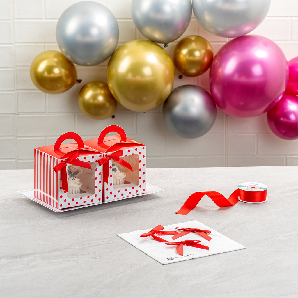 Gift Tek Red Polyester Satin Twist Tie Bow - Pre-Tied - 3" x 2 1/2" - 100 count box