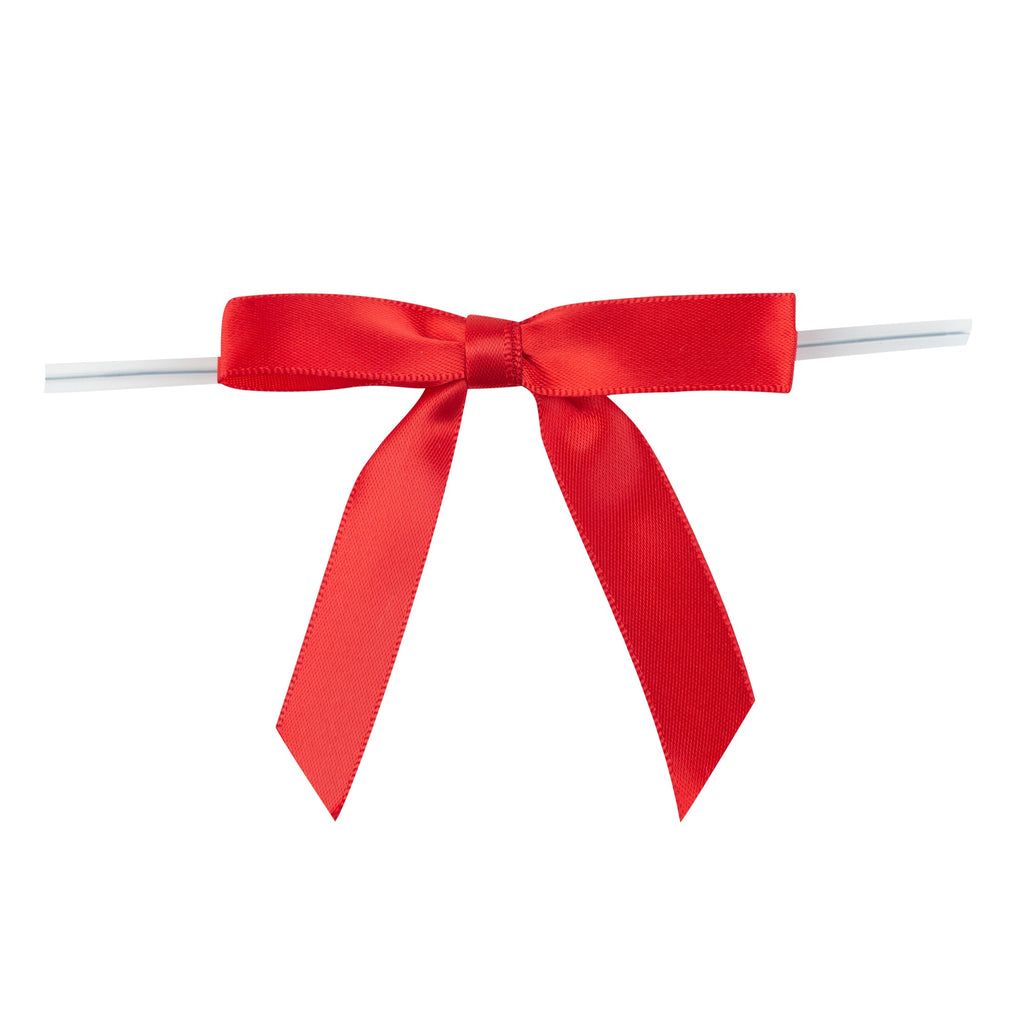 Gift Tek Red Polyester Satin Twist Tie Bow - Pre-Tied - 3" x 2 1/2" - 4000 count box