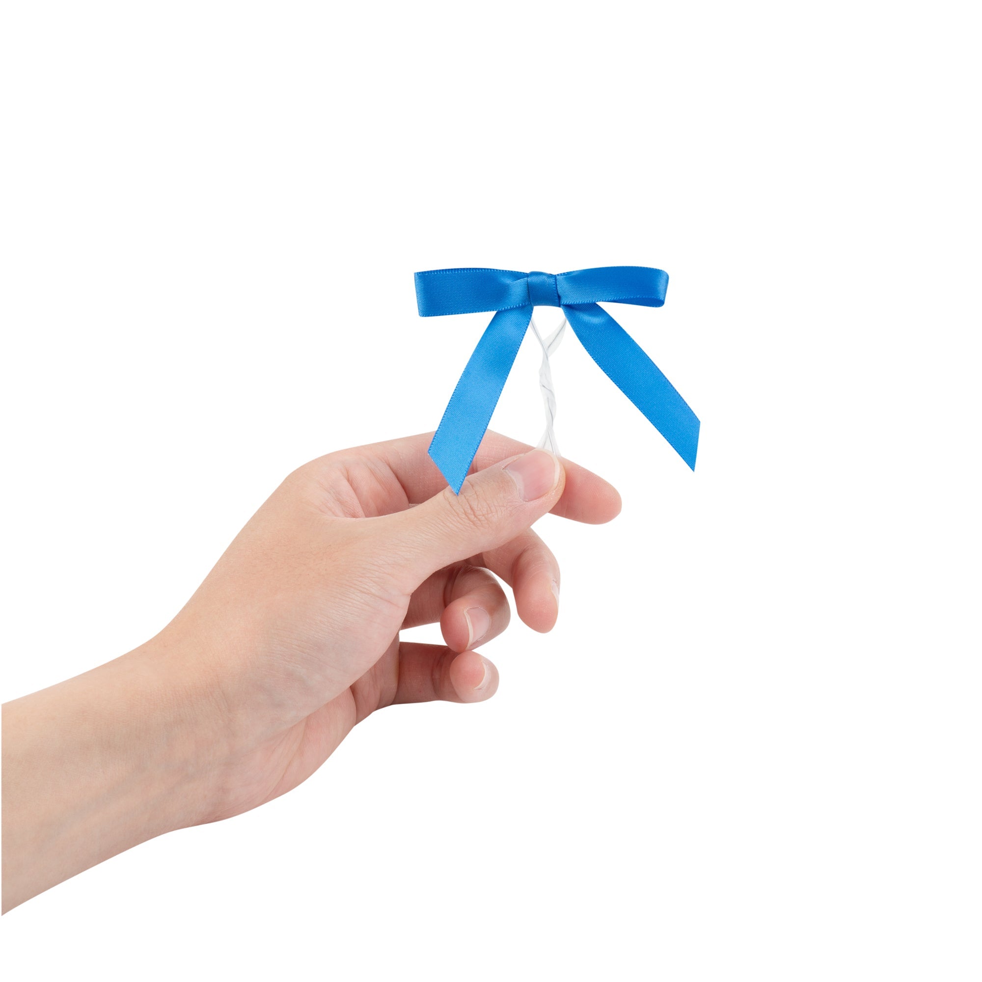 Gift Tek Royal Blue Polyester Satin Twist Tie Bow - Pre-Tied - 3" x 2 1/2" - 100 count box