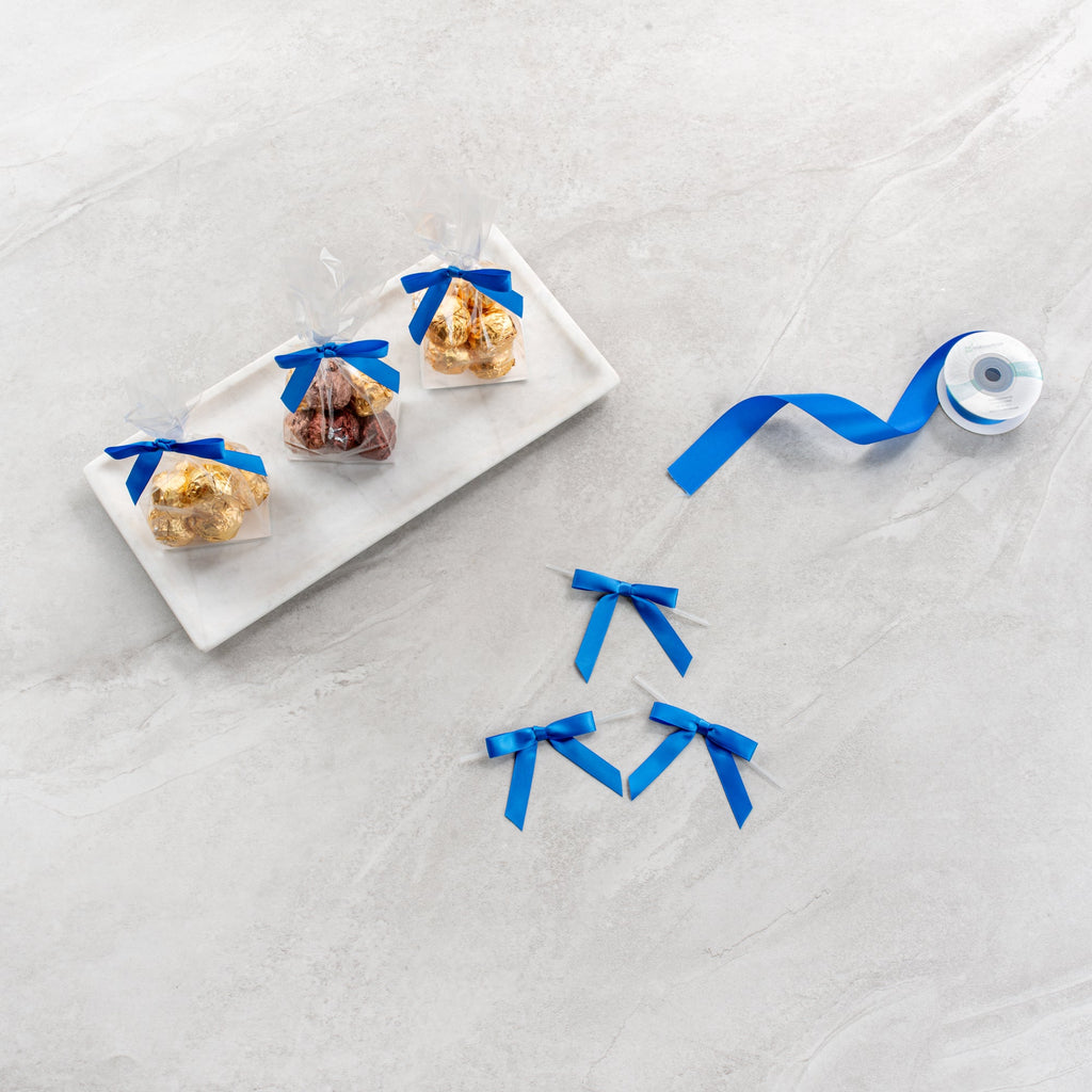 Gift Tek Royal Blue Polyester Satin Twist Tie Bow - Pre-Tied - 3" x 2 1/2" - 100 count box