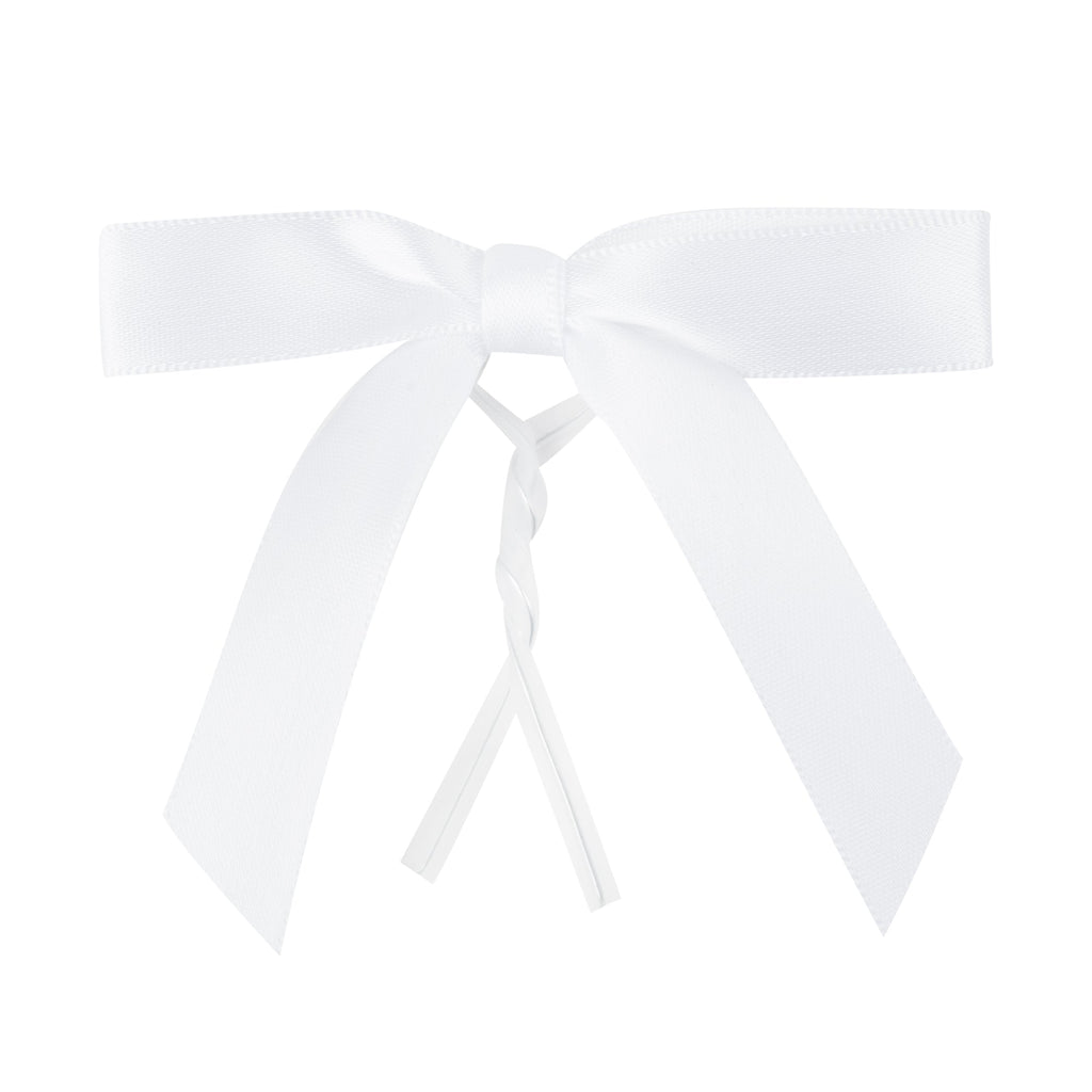Gift Tek White Polyester Satin Twist Tie Bow - Pre-Tied - 3" x 2 1/2" - 100 count box